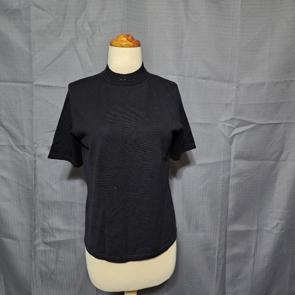 Garfield & Marks Beaded Black Mock Neck Sweater M
